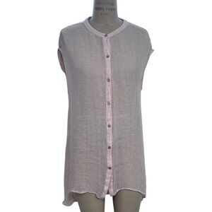 Eileen Fisher Organic Linen Blend Top Sleeveless Button Front Mesh Shirt Pink M